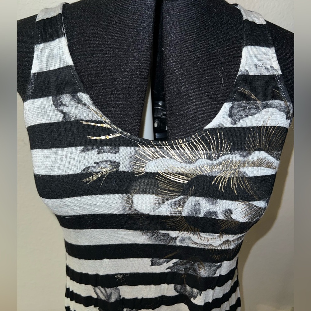 Arden B Black White Striped Lips Tank Top Y2K Stretch Medium/Large
